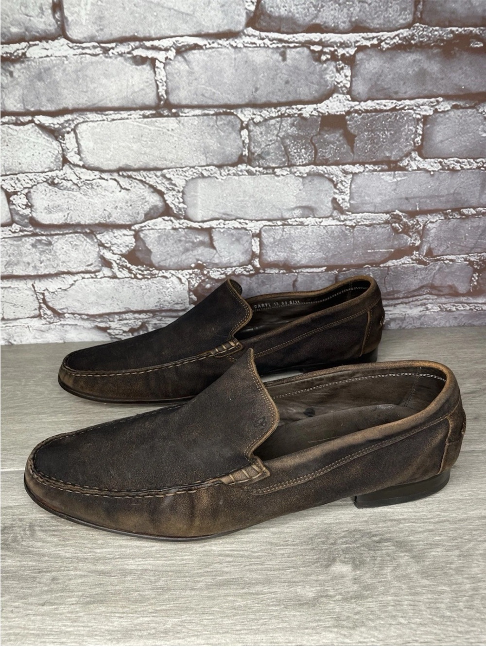 Donald J Pliner Daryl Dark Brown Leather Maple Suede Loafers Dress Shoes Men 13M